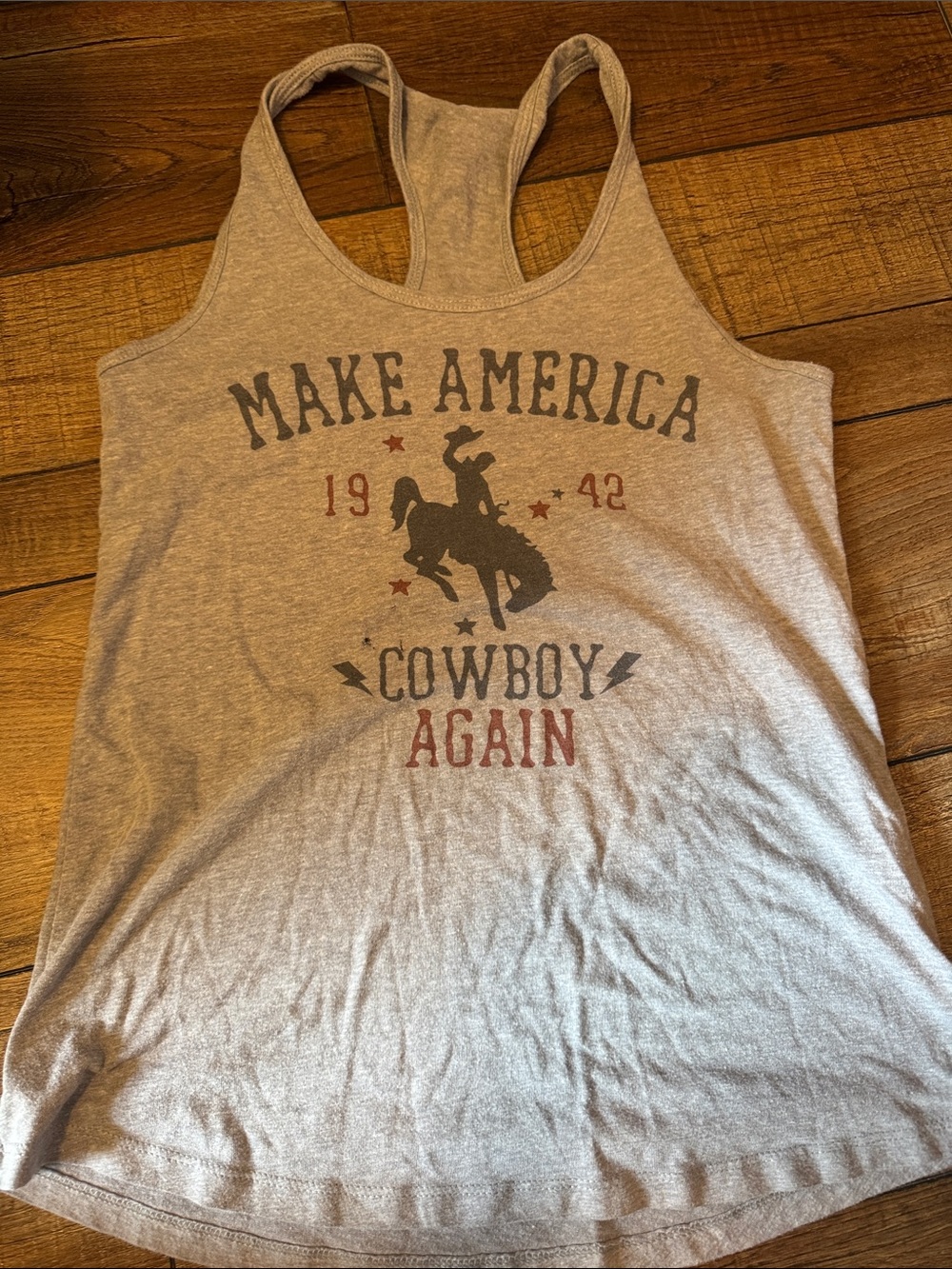 Make America Cowboy Again Graphic Racerback Tank - Heather Gray